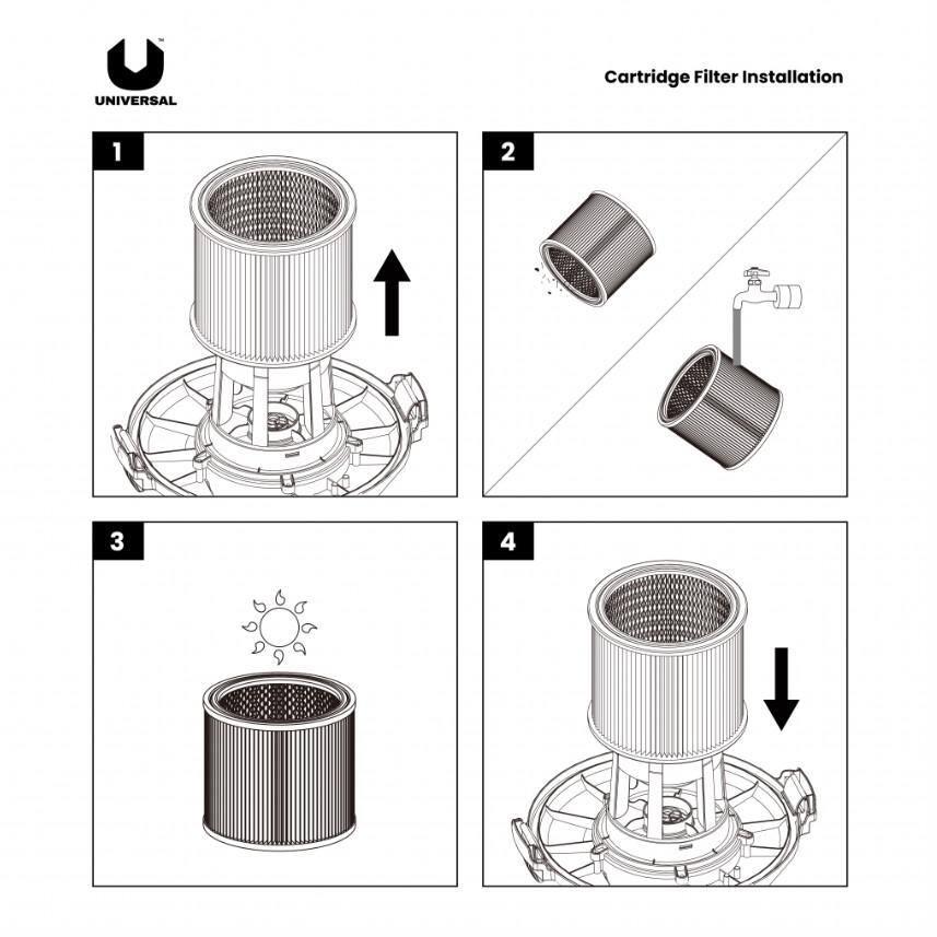 Universal Standard Cartridge Filter for 5-18 Gallon Wet/Dry Vacuum with No Cap