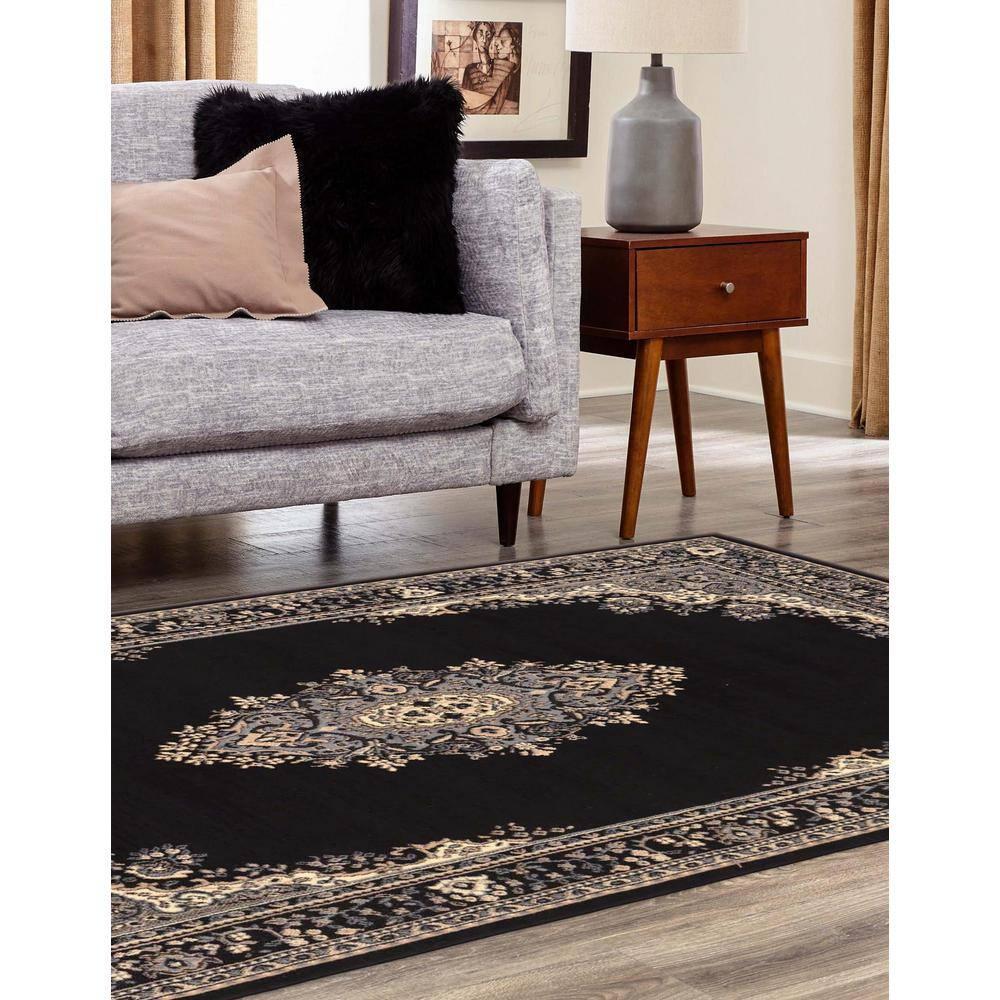 Unique Loom Reza Collection Traditional Persian Style Area Rug, Rectangular 5' 0" x 8' 0", Black/Beige