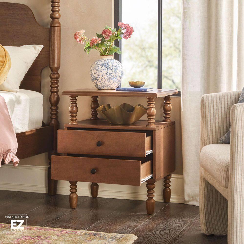 Vivienne Easy Assembly Solid Wood Spindle 2-Drawer Nightstand