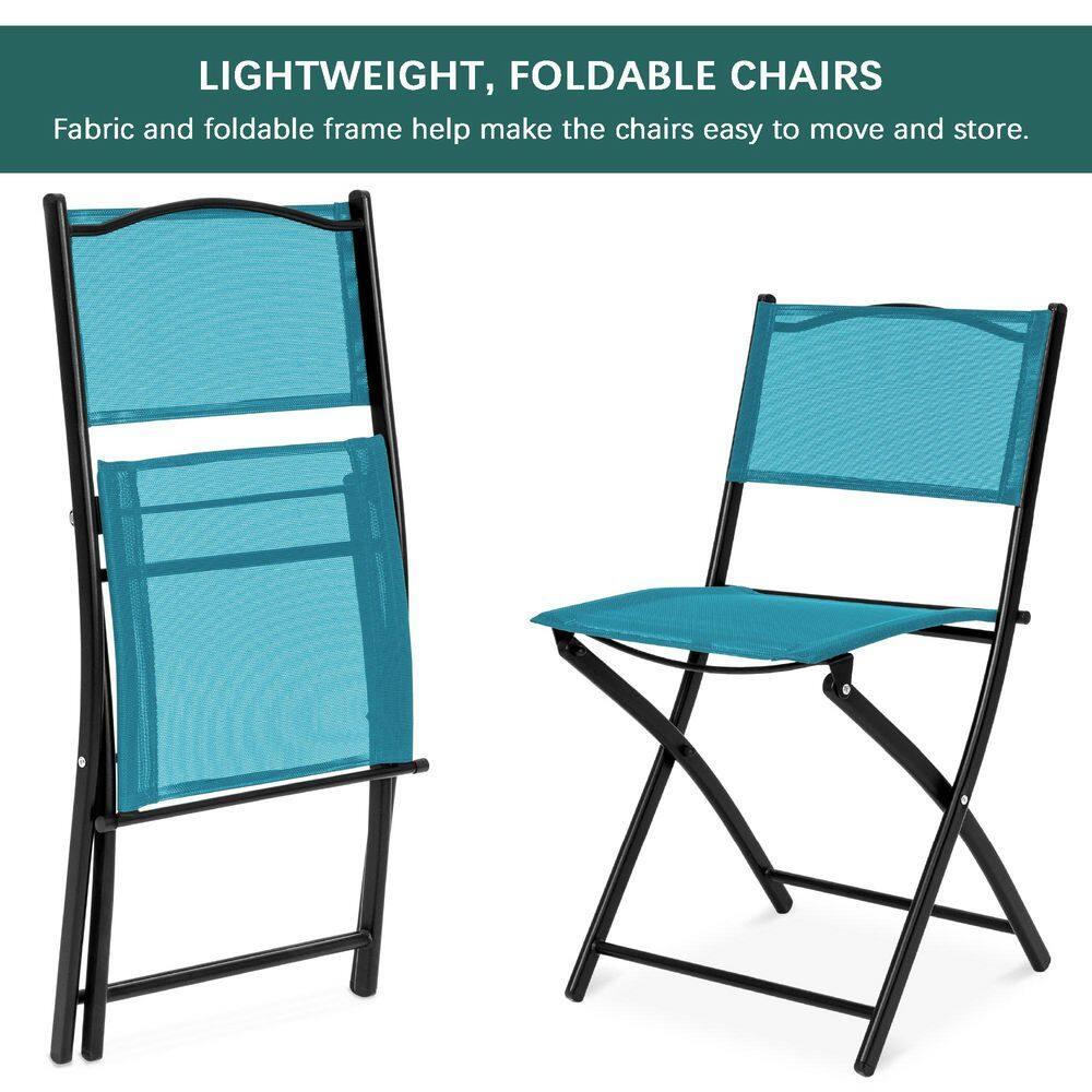 George Oliver 3-Piece Patio Bistro Dining Furniture Set W/ Glass Tabletop, Folding Chairs