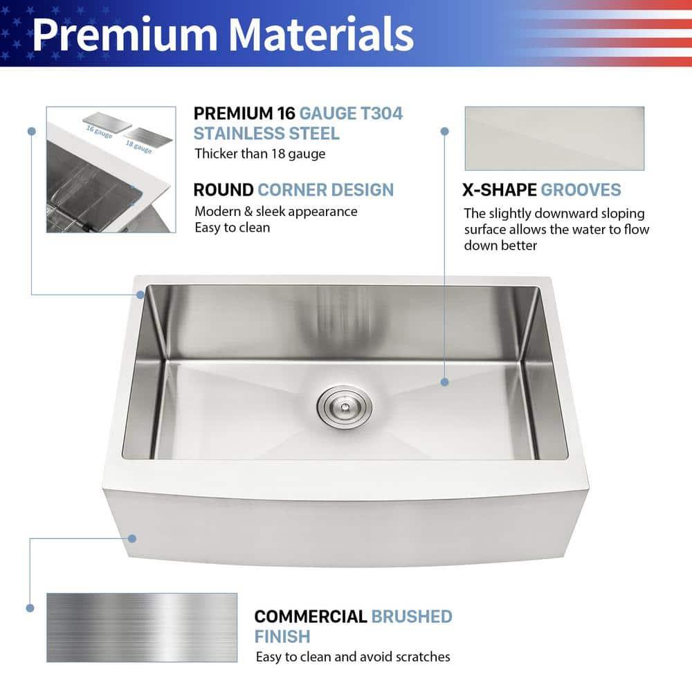 24'' L Farmhouse / Apron Single Bowl Stainless Steel Kitchen Sink