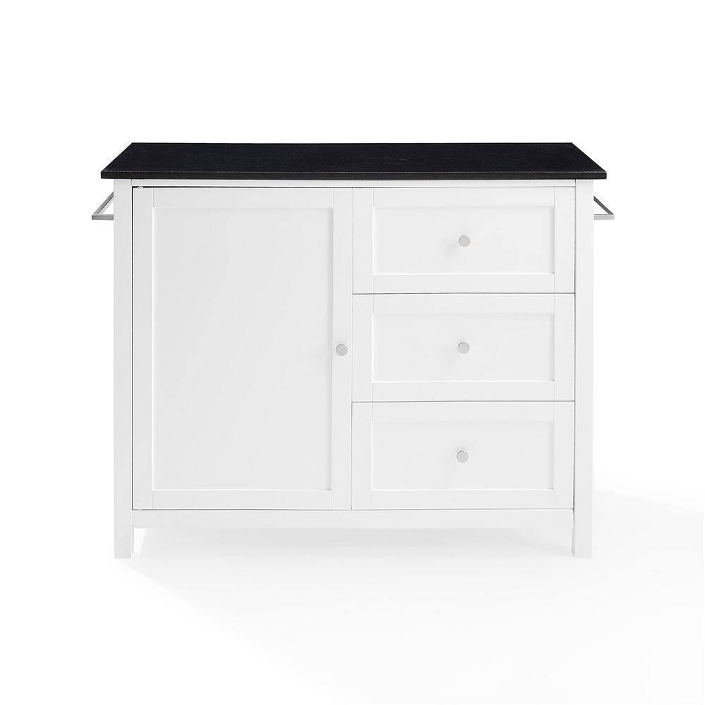 Crosley Soren Granite Top Kitchen Island/Cart Black/White: Traditional Style with Caster Wheels, Storage & Assembly Tools Provided