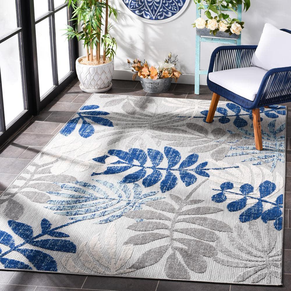 Cabana CBN814 Power Loomed Indoor and Outdoor Area Rug - Grey/Blue - 6'7"x6'7" - Safavieh.