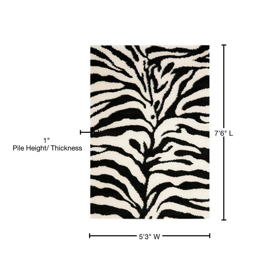Florida Shag SG452 Power Loomed Indoor Area Rug - Ivory/Black - 5'3"x7'6" - Safavieh.