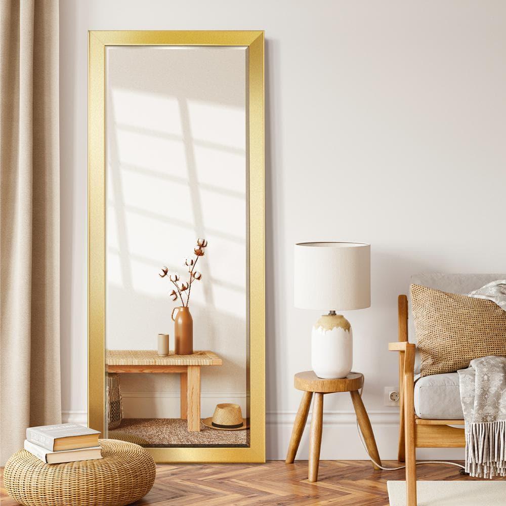 25 in. W x 61 in. H Framed Rectangle Beveled Edge Wood Full Length Mirror in Solid Gold