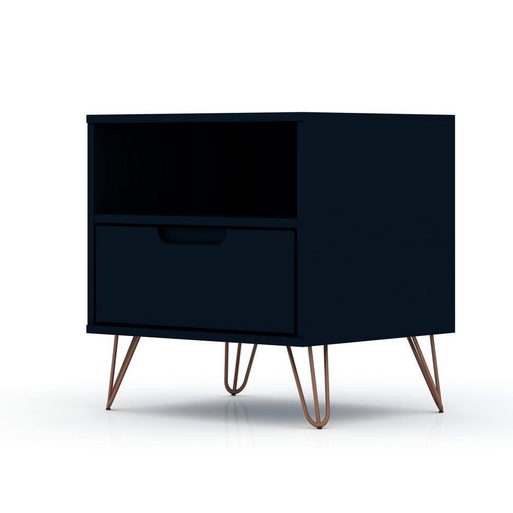 Set of 2 Rockefeller 1 Drawer Nightstands Tatiana Midnight Blue - Manhattan Comfort