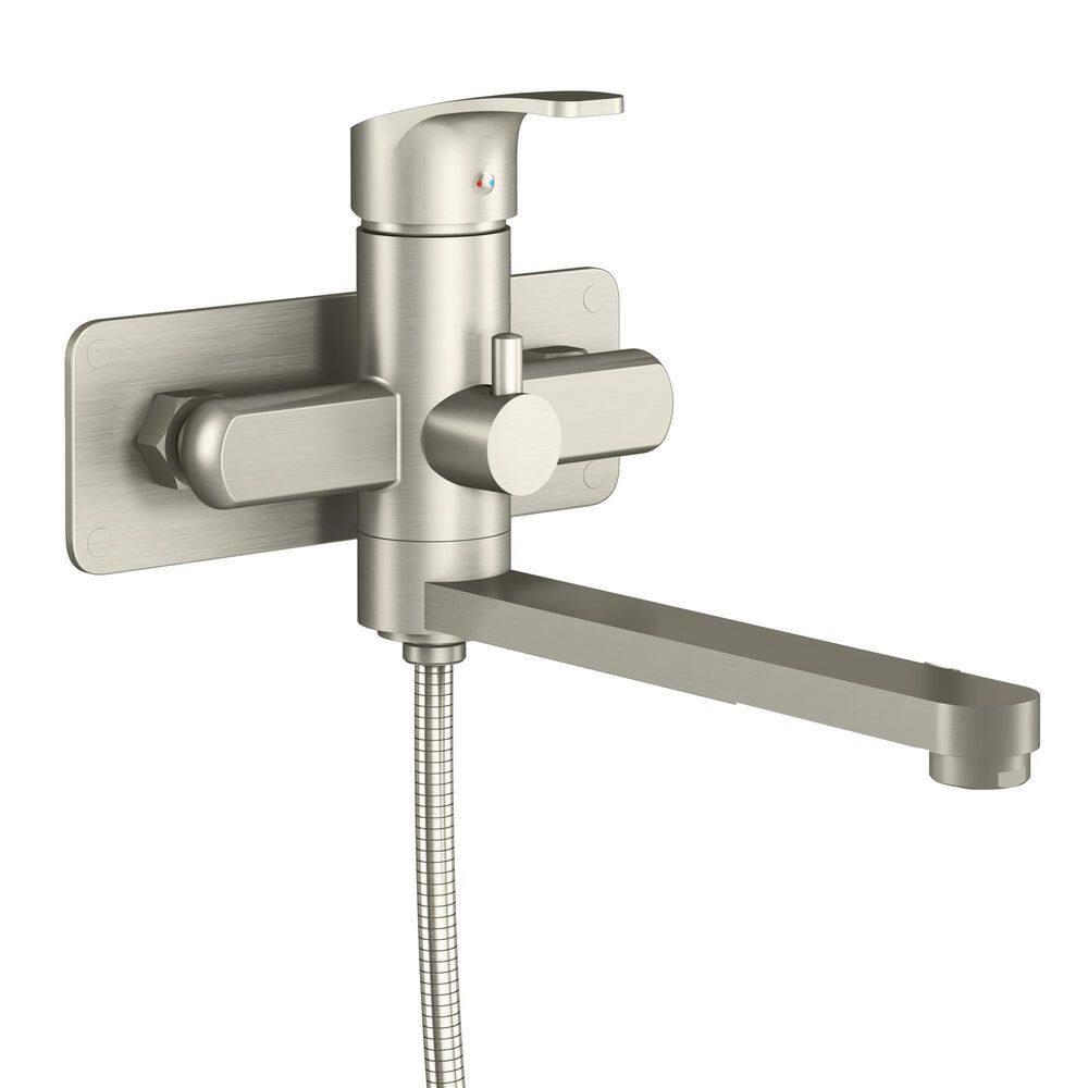 Pulse Showerspas Niagara Highflow Wall Mounted Tub Filler with Pivoting Arm Spout and Handshower 3030-WMTF-BN