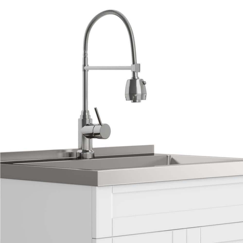 Simpli Home AXCLDYHEN28-SS Hennessy  All-in-One 28-inch Utility Sink & Cabinet in Pure White