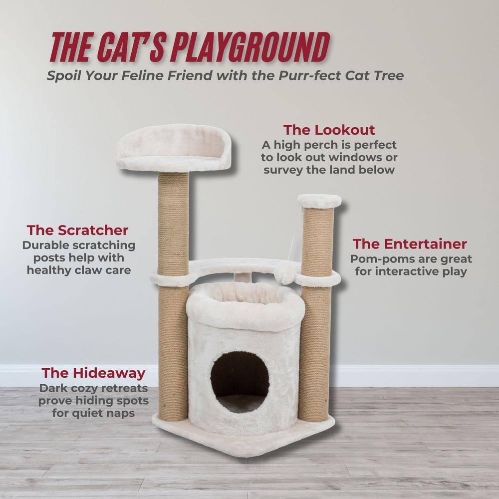 TRIXIE TRIXIE Nayra 32.7" Cat Tree, 3-Level Cat Scratcher, Plush Covered Cat Condo Removable Bed, Platform & Perch