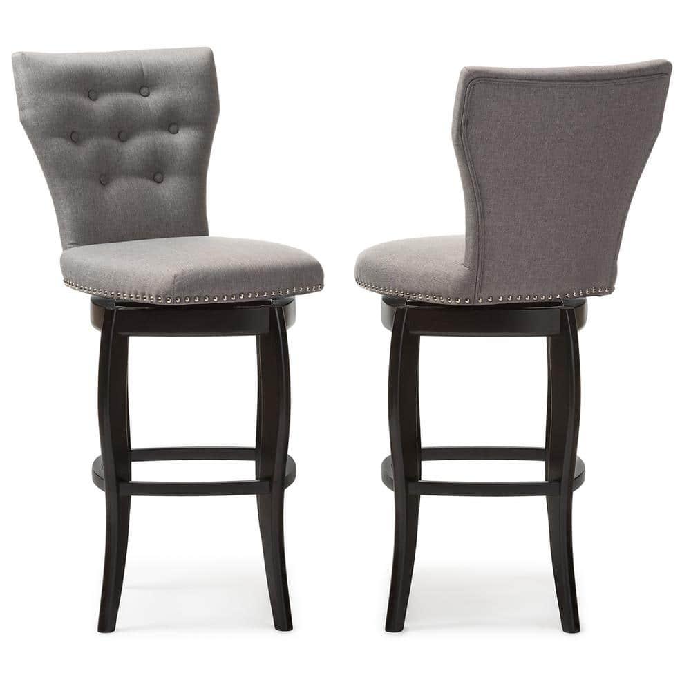 Baxton Studio 29" Leonice Fabric Upholstered Button Tufted Swivel Barstool Gray: Rubberwood Frame, Polyester Upholstery