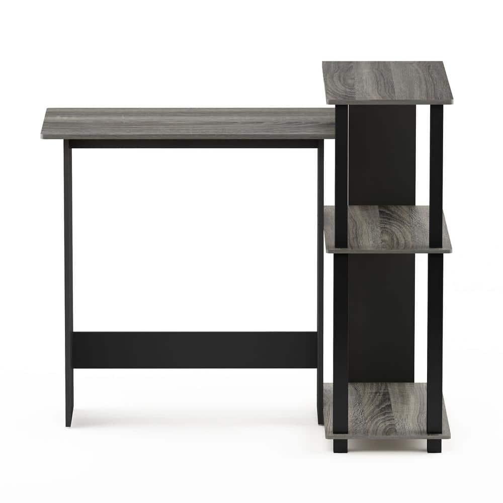 16086R1GYW-BK Abbott Corner Computer Desk with Bookshelf - French Oak Grey & Black