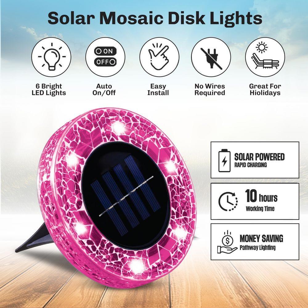 Bell + Howell Bell+howell Disk Lights Solar Ground Lights Mosaic Wireless Auto On/off Solar Pathway Garden Outdoor Lighting With 6 Led Bulbs For Lawn, Patio, Garden, Yard, Pathways Waterproof, 4 Pack - Blue & Reviews | Wayfair
