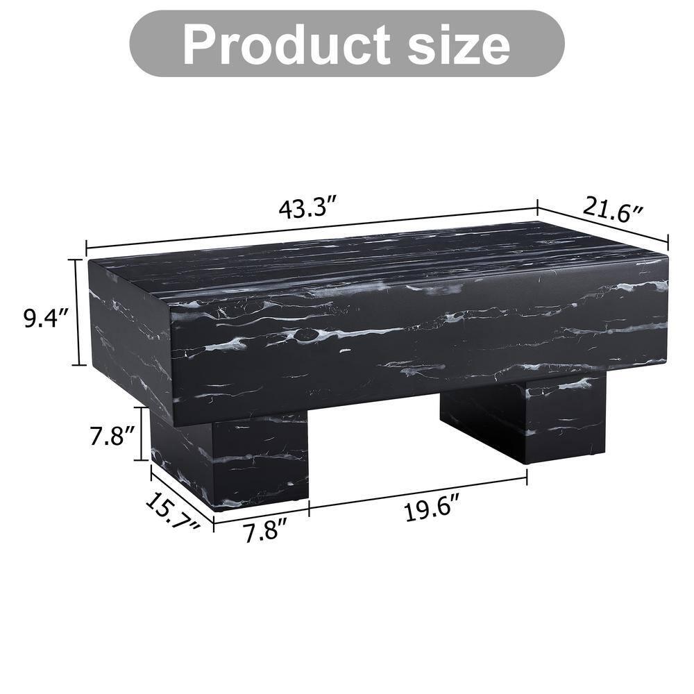 43" Marble White Cool Coffee Table for Living Room,Rectangular Contemporary Center Table for Waiting Area,Black