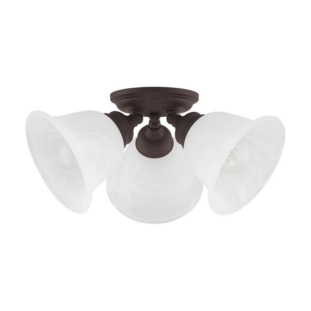 3 Light Bronze Ceiling Light fixture with White Alabaster Glass Shade