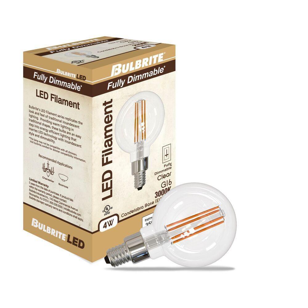 LED Filament Pack of (4) 6.5 Watt Dimmable B11 Light Bulbs with Candelabra (E12) Base