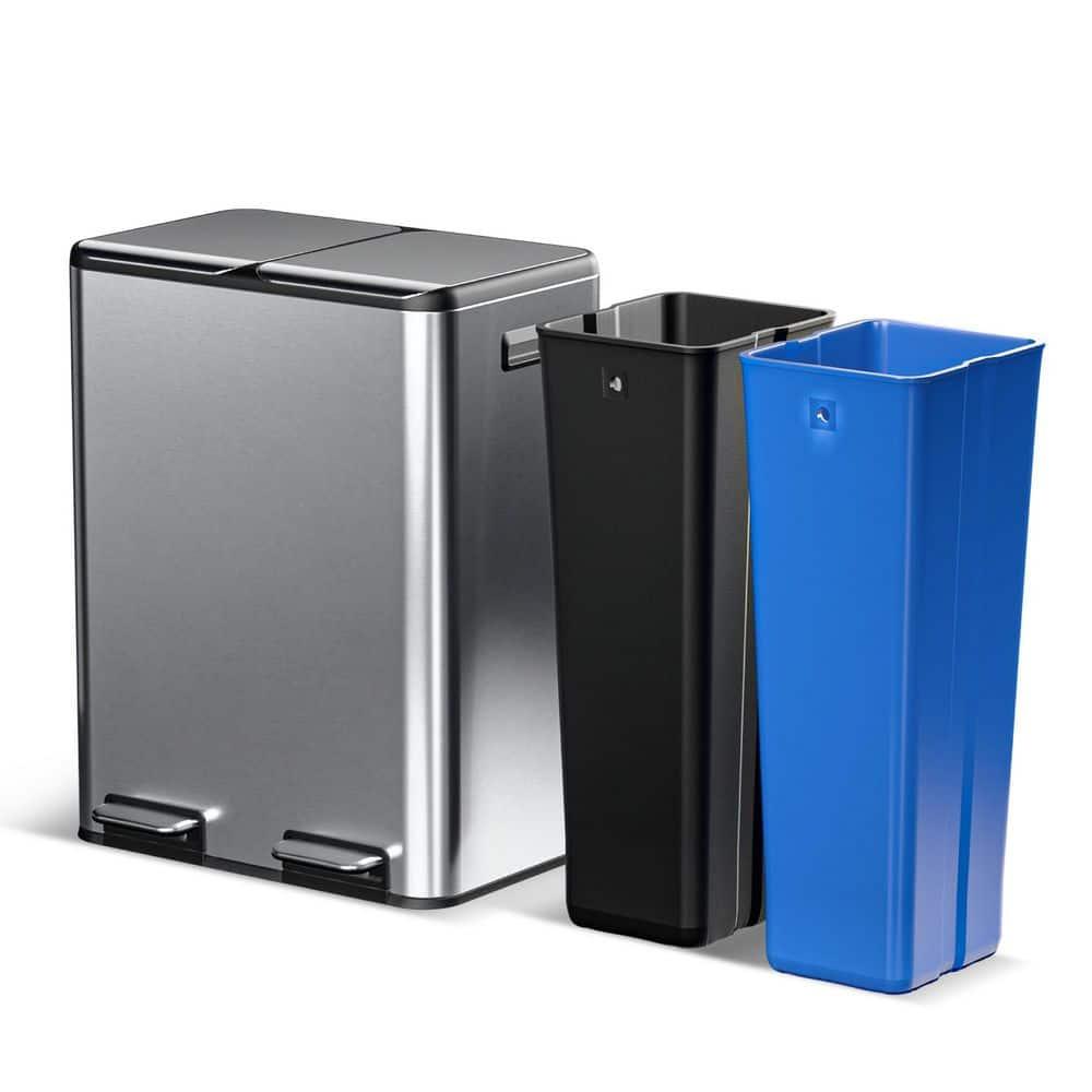 Home Zone Living Home Zone Living 15.8 Gallon Kitchen Trash Can With Dual Removable Liners For Recycling And Trash, Stainless Steel