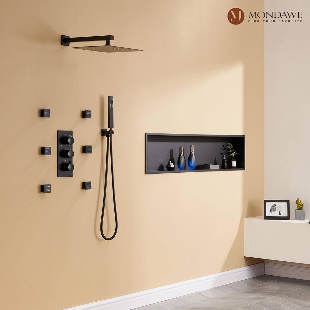 Rainfall Symphony 12inch 3-Function Dual Shower Head Thermostatic Shower System with 3 Sprays Handheld