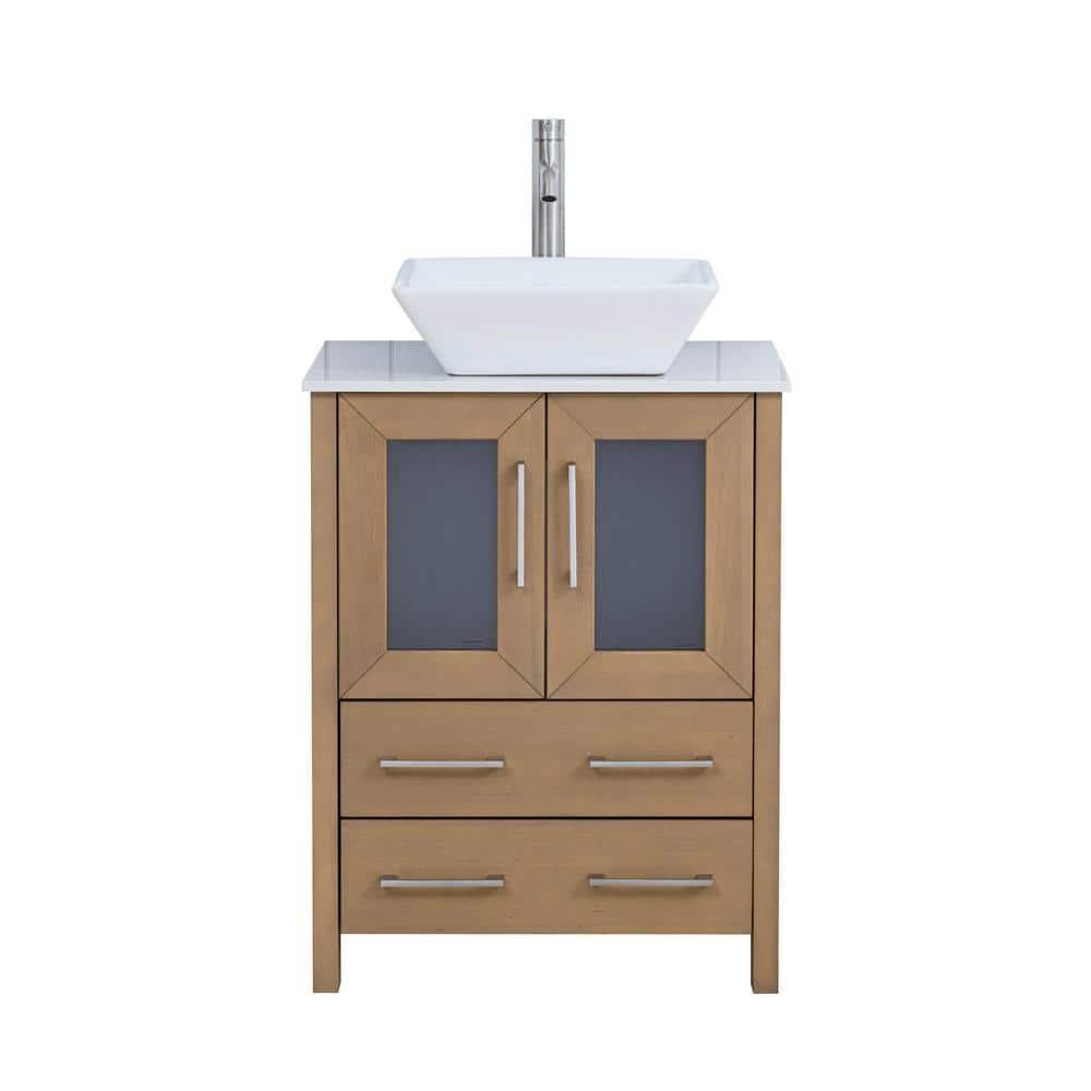 Vanity Art 24" Single Sink Freestanding Bathroom Vanity Set with Engineered Marble Top and Mirror
