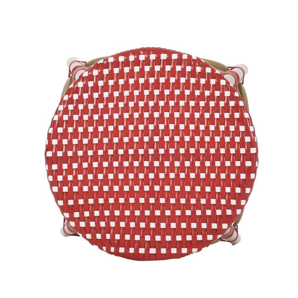 Wilbur Aluminum and Wicker Outdoor 29.5 Inch Barstools, Set of 2, Red, White, and Bamboo Finish
