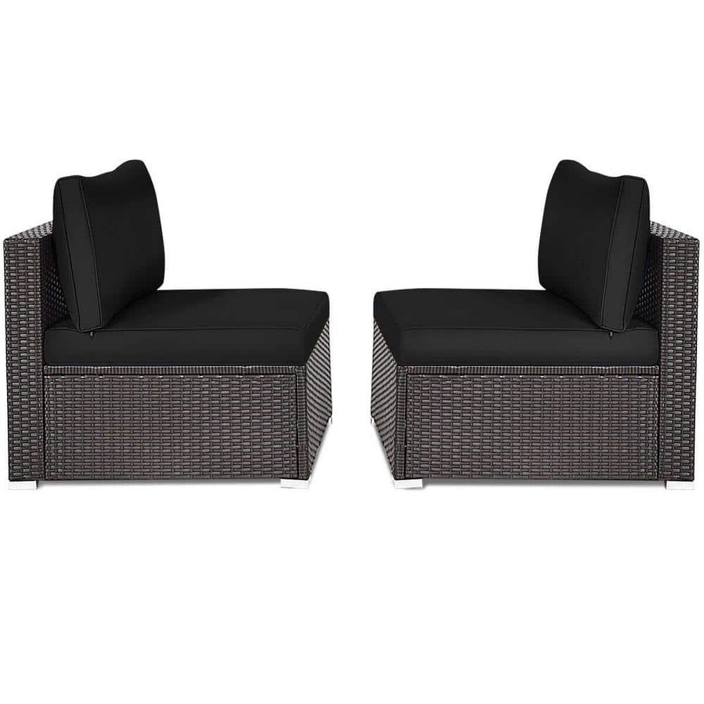 Costway 2PCS Patio Rattan Armless Sofa Sectional Furniture Conversation W/Black Cushion