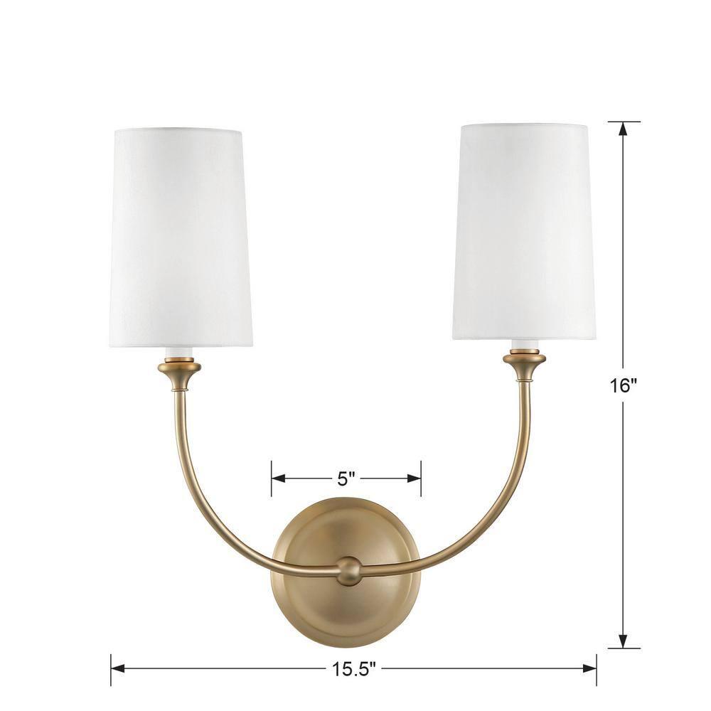 Sylvan Vibrant Gold Brass 2-Light Dimmable Sconce with Silk Shade