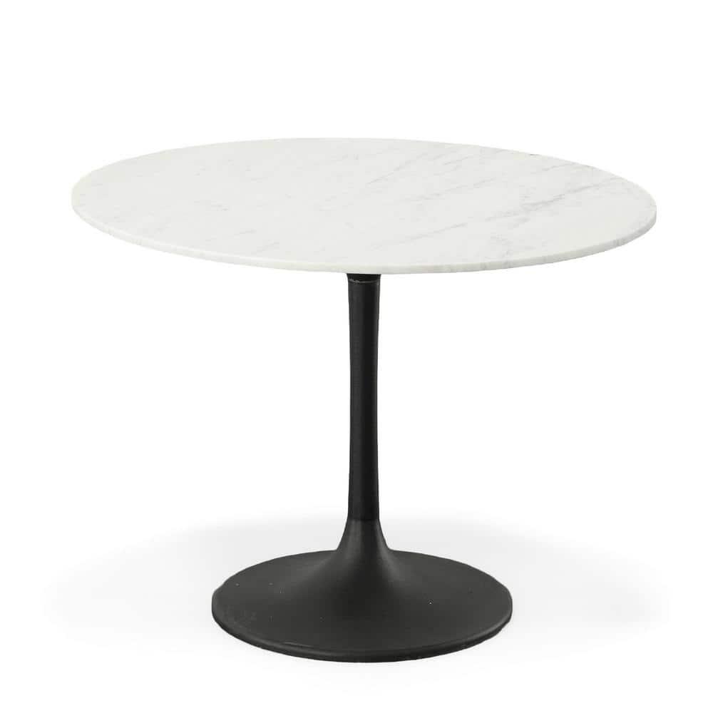 Carolina Living 40" Zaha Round Marble Top Dining Table Black/White: Pedestal Base, Seats 4