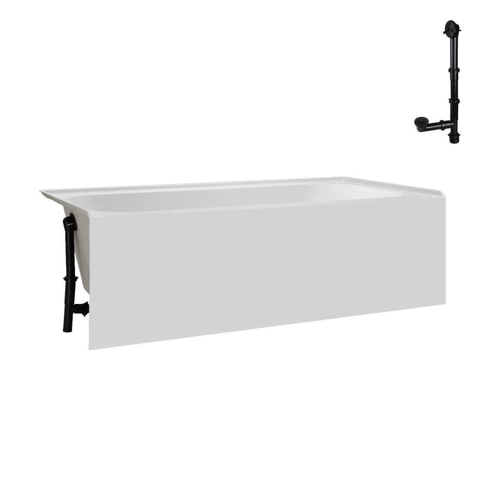 Streamline NAL-5280-BL 66 in. x 32 in. Acrylic Left-Hand Drain Alcove Bathtub in Glossy White With External Drain in Matte Black