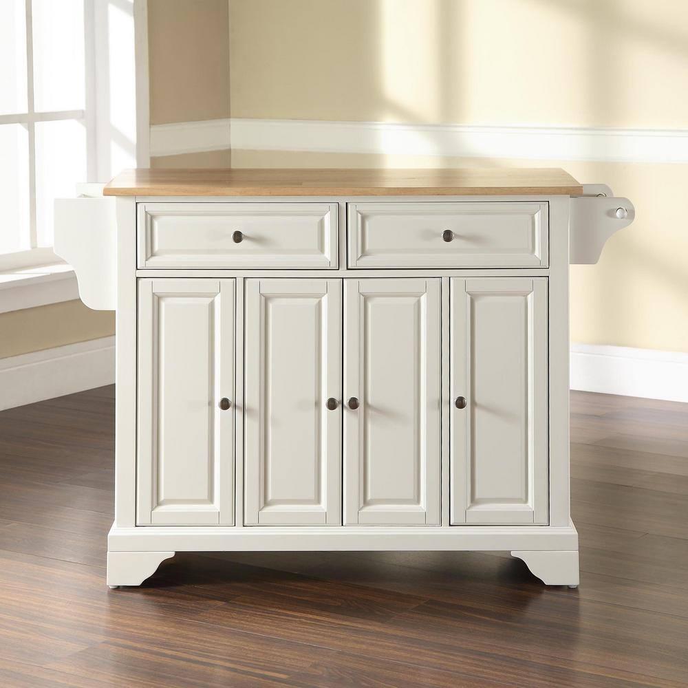 Alexandria Wood Top Full Size Kitchen Island/Cart White/Natural - Crosley: Adjustable Shelves, Towel Bar, Traditional Style