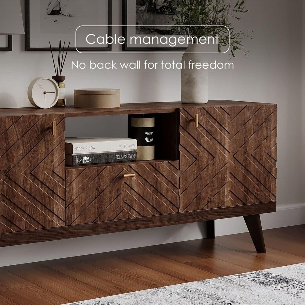 Living Skog  Alba Beige TV Stand Console with Drawer Fits TV's up to 65 in. with Wood Legs Mid Century Modern Design Brown Laminate,MDF Up to 240 lbs