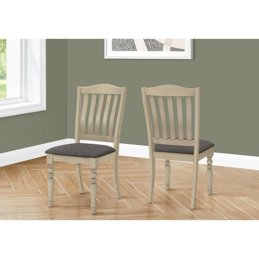 Antique Gray Linen Upholstered Wood Side Chair Set