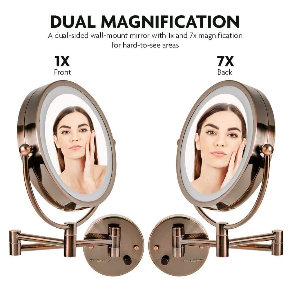 Ovente Wall Mounted Vanity Makeup Mirror 8.5 Inch with 7X Magnification and Natural LED Lights, Double-Sided with Hardwired Electrical Connection
