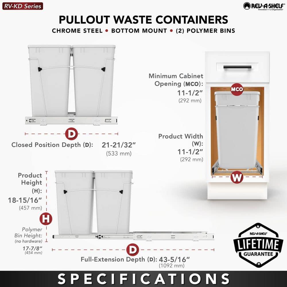 Rev-A-Shelf Rev-A-Shelf Double 35 Quart Pull Out Kitchen Waste Containers, Blue/Black