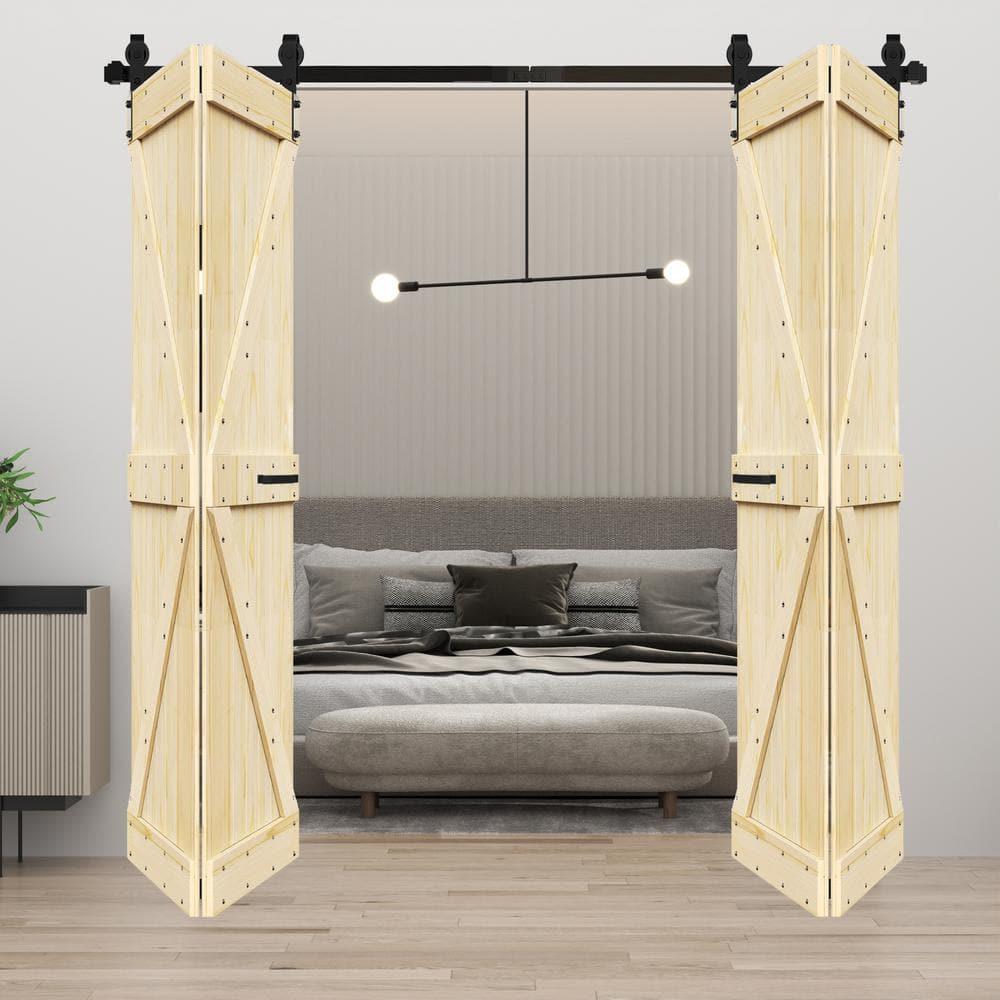 IsLife K Style Finished Solid Wood Bi-Fold Double Barn Door With Hardware Kit -Assembly Needed