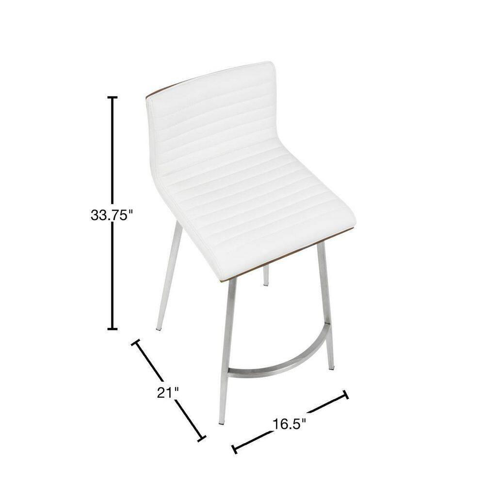 LumiSource Set of 2 Mason Contemporary Swivel Counter Height Barstools White: Faux Leather, Steel Legs, Fixed 24.5" Seat Height