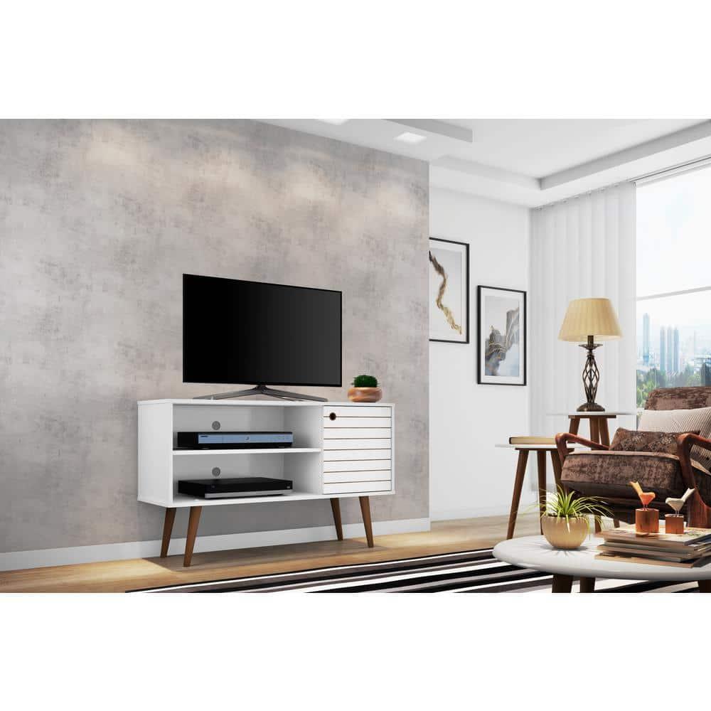 Liberty Mid Century Modern 2 Shelves and 1 Door TV Stand for TVs up to 46" White - Manhattan Comfort