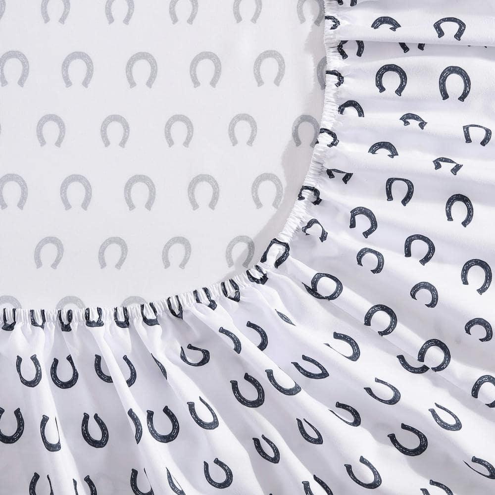 Navy Horseshoe Print Twin Microfiber Sheet Set