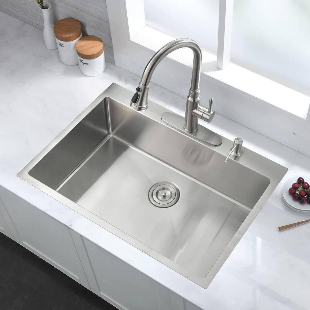 Clearance! Stainless Steel 30 in 2-Hole Single Bowl Drop-In Kitchen Sink with Bottom Grid and Basket Strainer