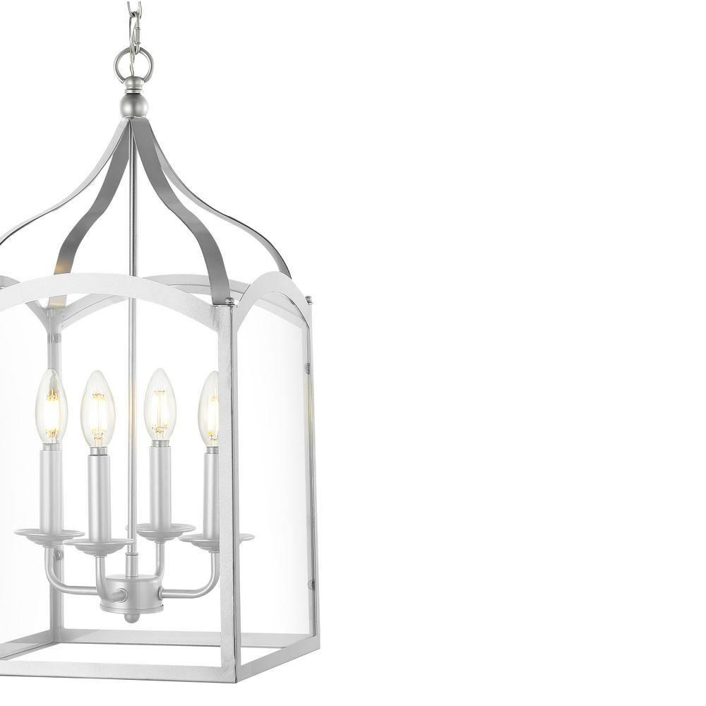 11" LED 4-light Ruth Classic Lantern Metal/Glass Pendant Silver - JONATHAN Y: ETL Listed, Adjustable Height