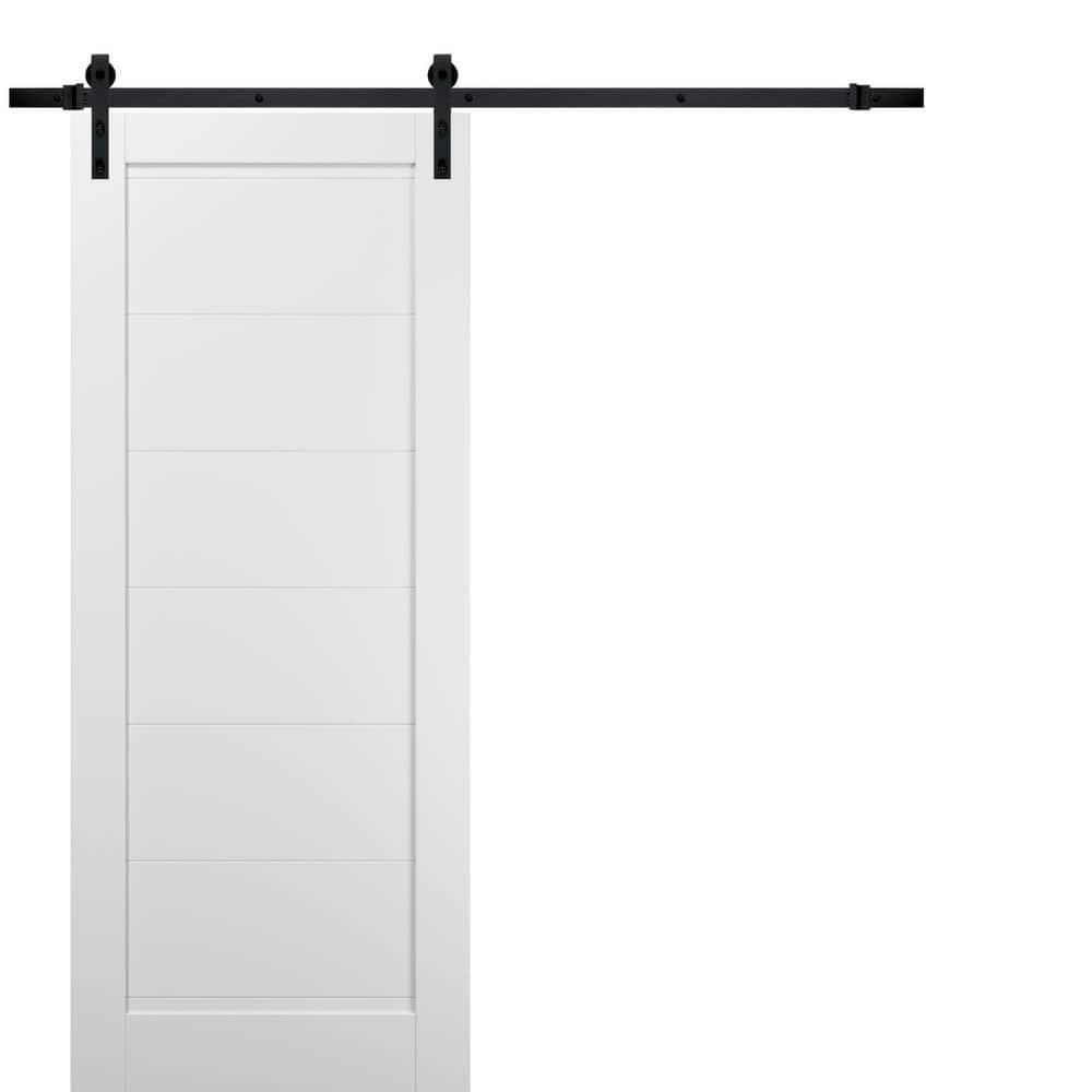 SARTODOORS Quadro Paneled Wood Barn White Door with Installation Hardware Kit