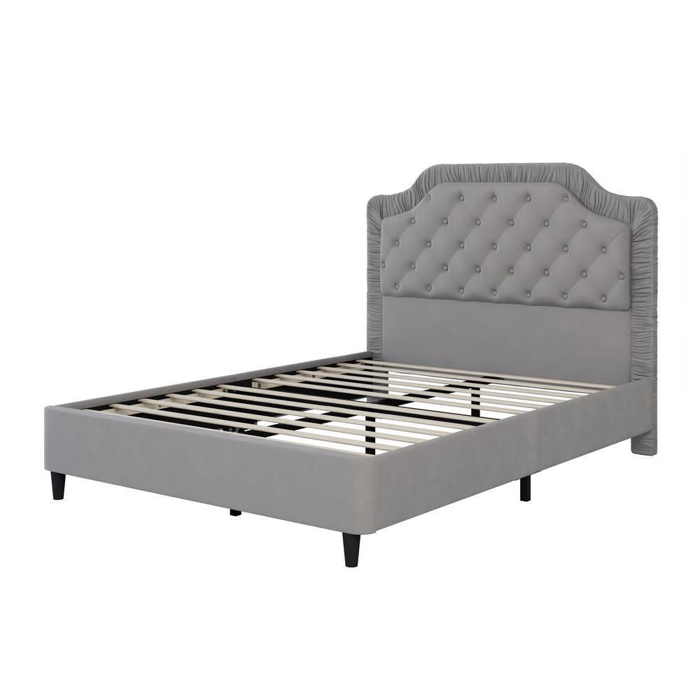 Gray Velvet Full Size Upholstered Bed with Tufted Headboard