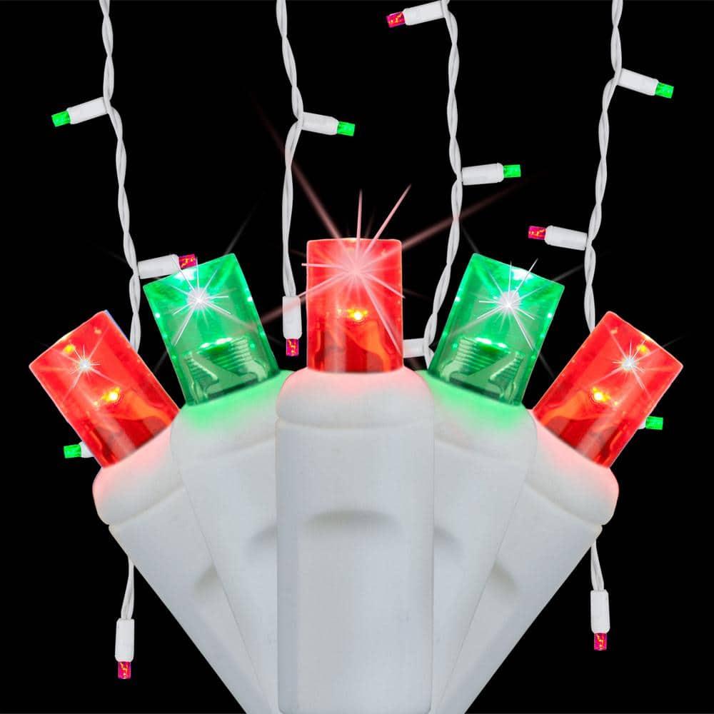 SoftTwinkle 70 Random Twinkle Red and Green LED Christmas Icicle Lights, White Wire, Indoor Outdoor Use