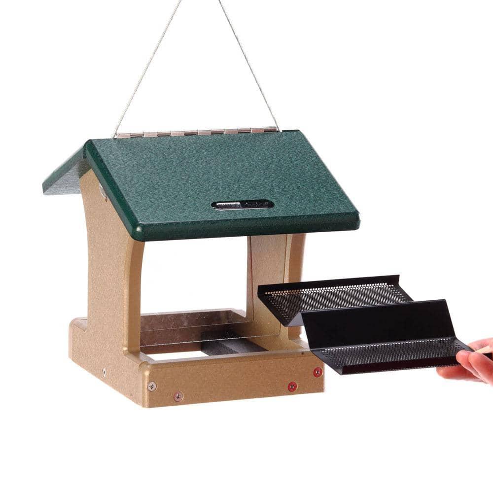 Birds Choice Birds Choice 8.75" Small Recycled Plastic Hanging Hopper 2-Sided Bird Feeder, Taupe/Green