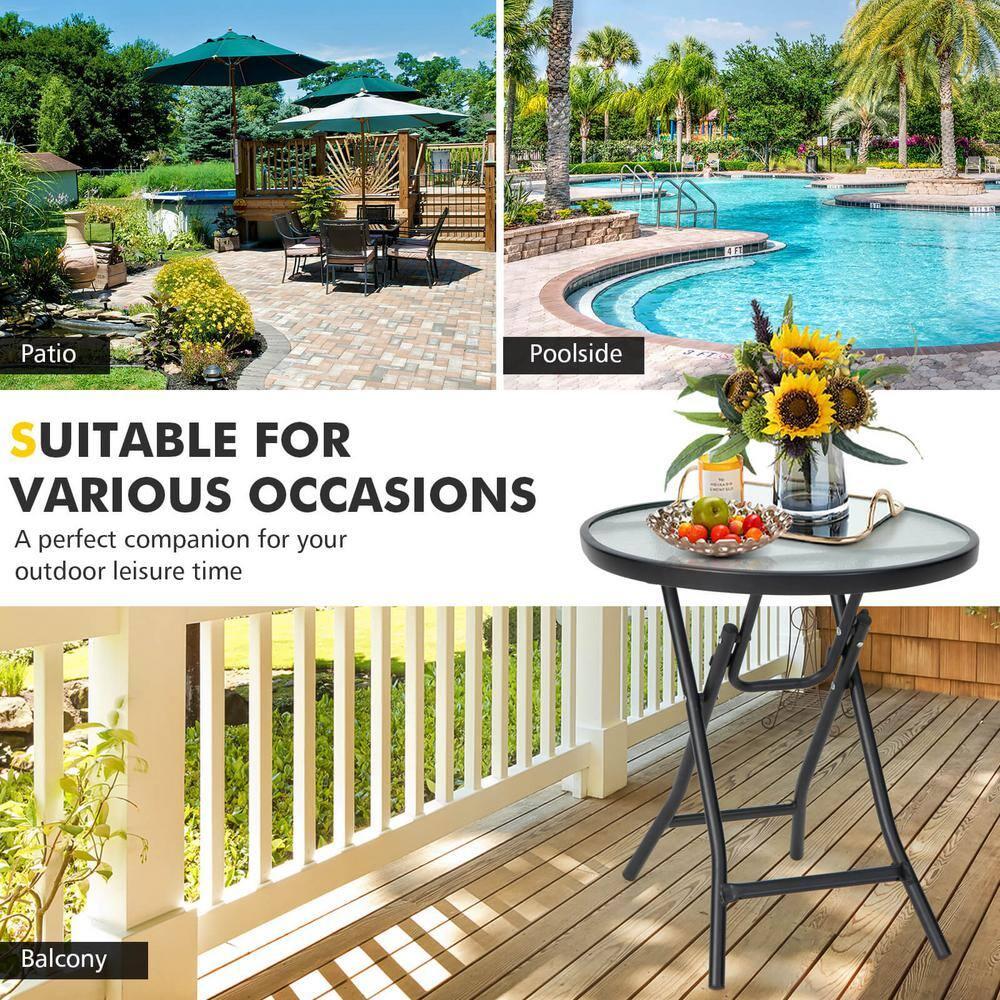 Kepooman Outdoor Side Table, Patio Table, Coffee Table, Patio Side Table with Tempered Glass Tabletop