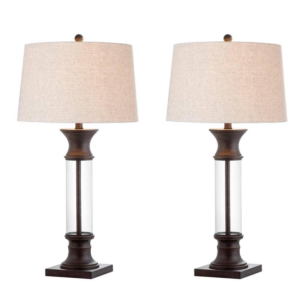 JONATHAN Y Hunter 32" Metal/Glass LED Table Lamp, Bronze (Set of 2)