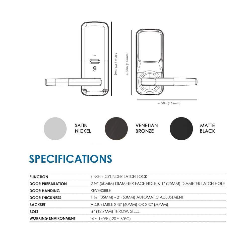 Lockly Secure Plus Bluetooth Smart Door Lock, Keyless Entry with PIN Genie® Digital Keypad, 3D Biometric Fingerprint Sensor Front Door Lock with Handle, Voice Control & Auto Lock - Latch Edition