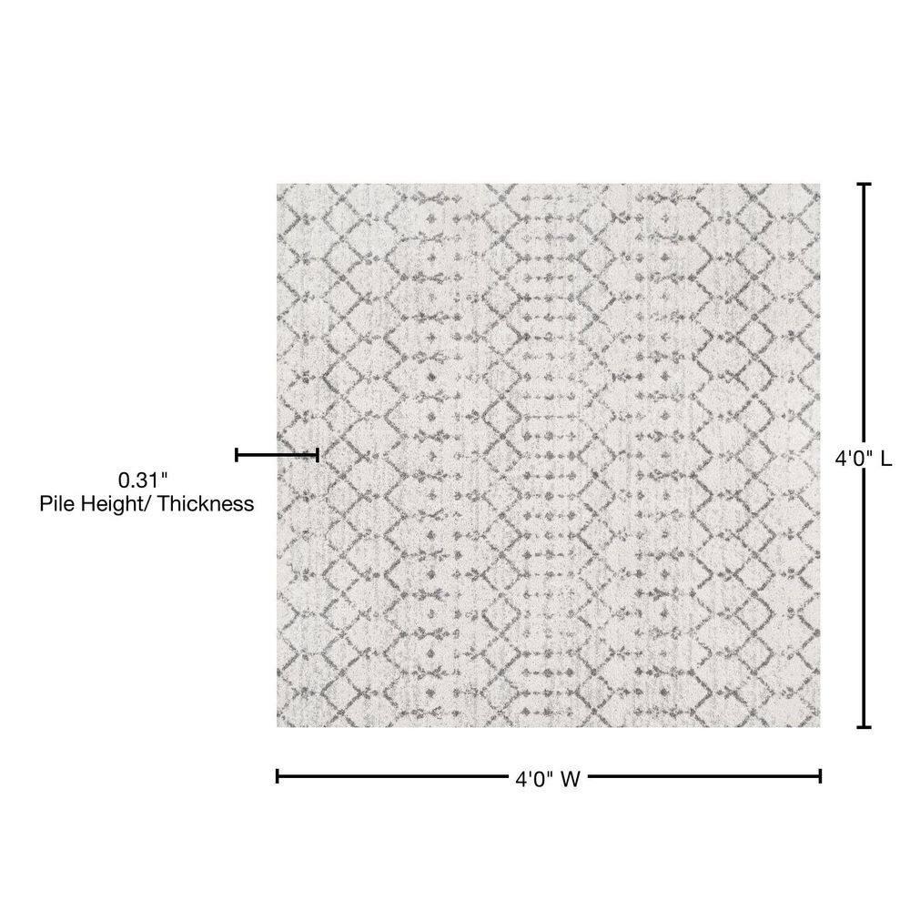 4' Square Morrocan Hype Boho Vintage Diamond Area Rug, Cream/Gray - JONATHAN Y