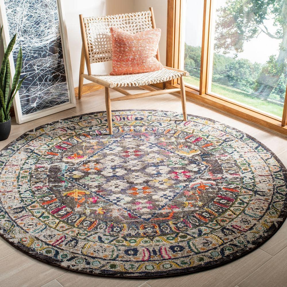 Monaco MNC255 Power Loomed Indoor Area Rug - Brown/Grey - 6'7" Round - Safavieh