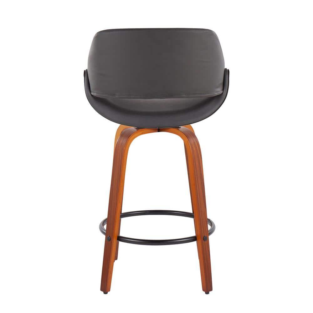 Set of 2 Fabrico PU Leather/Steel/Wood Counter Height Barstools Walnut/Gray/Black - LumiSource