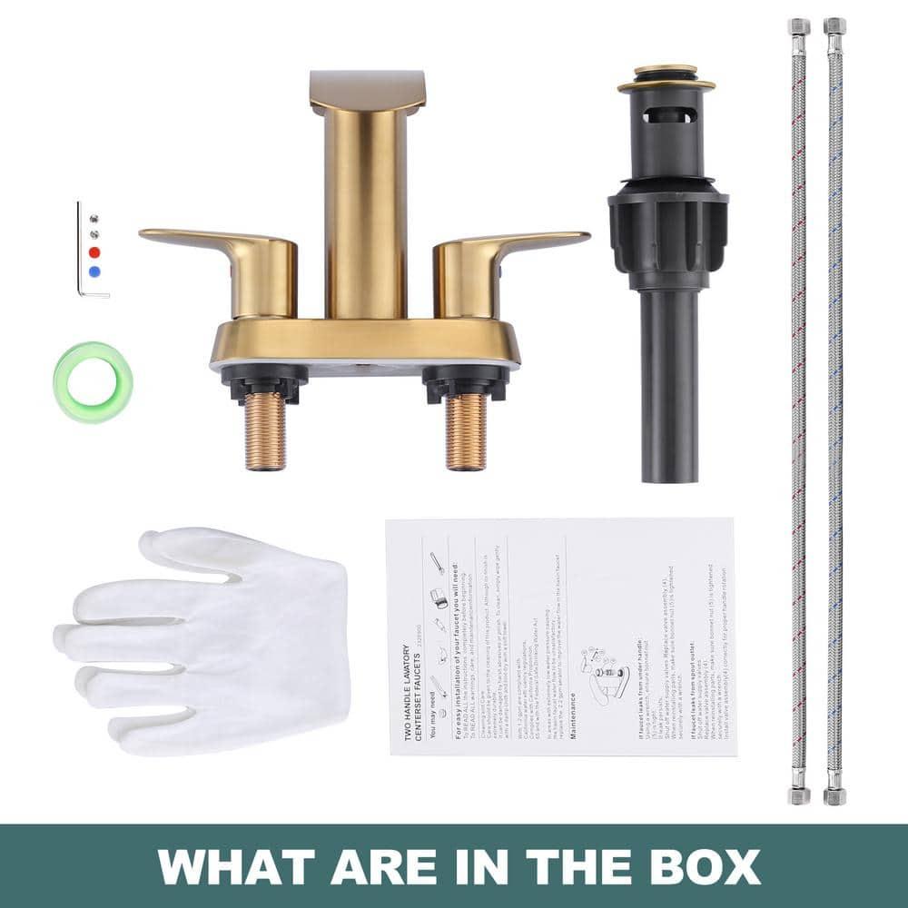 4-inch Centerset Double Handle Waterfall Bathroom Sink Faucet with Pop-up Drain Kit