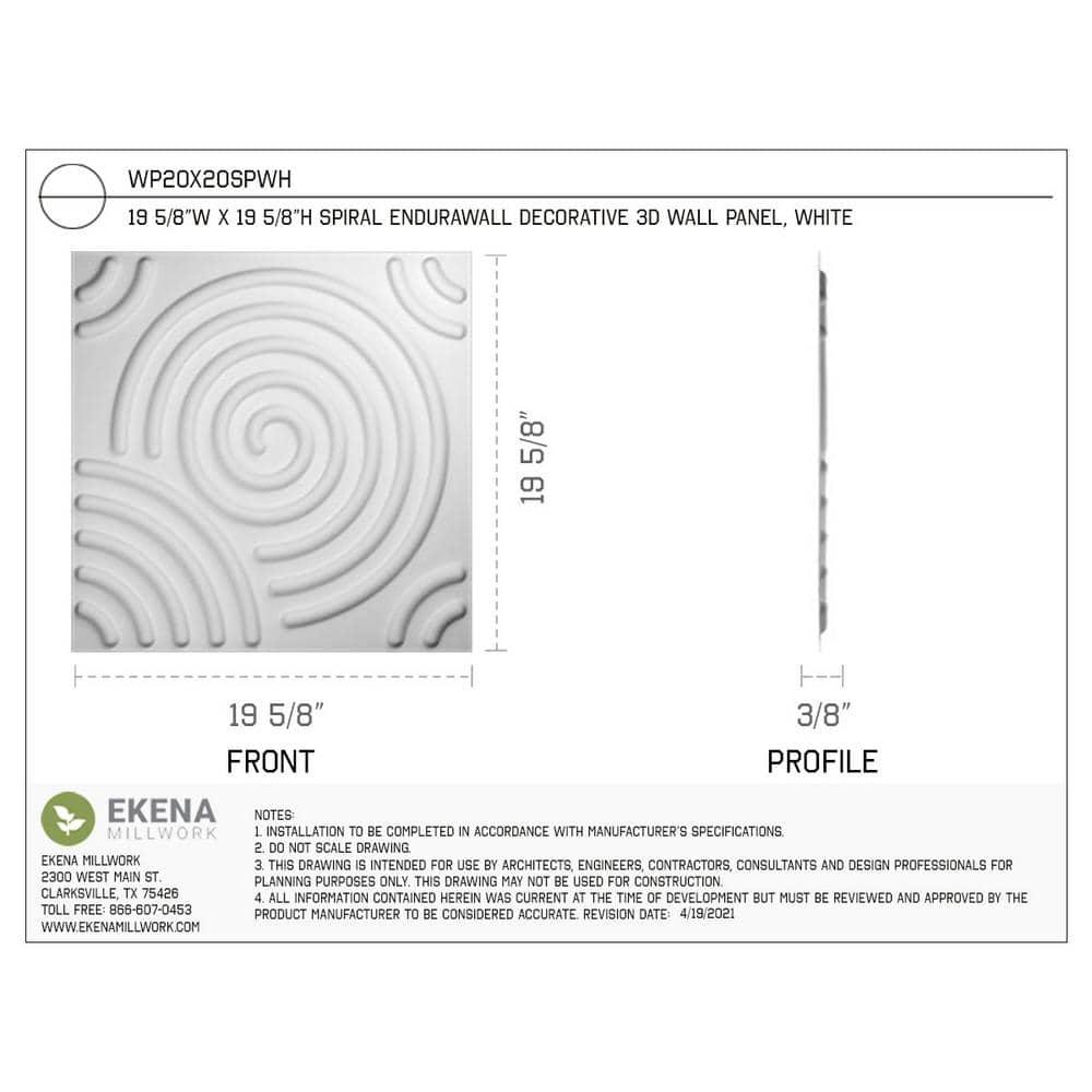 Ekena Millwork Spiral EnduraWall Decorative 3D Wall Panel (Set of 10)